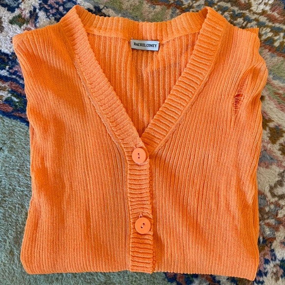 RACHEL COMEY Bright Orange Stretch Sheer Cardigan - Picture 1 of 2